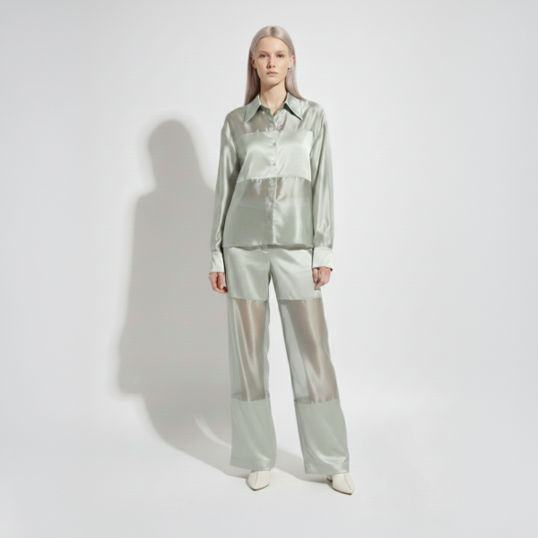 Mint Satin Paneled Co-ord Set