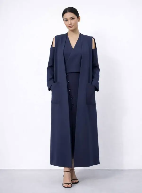 Woven Navy Long Coat